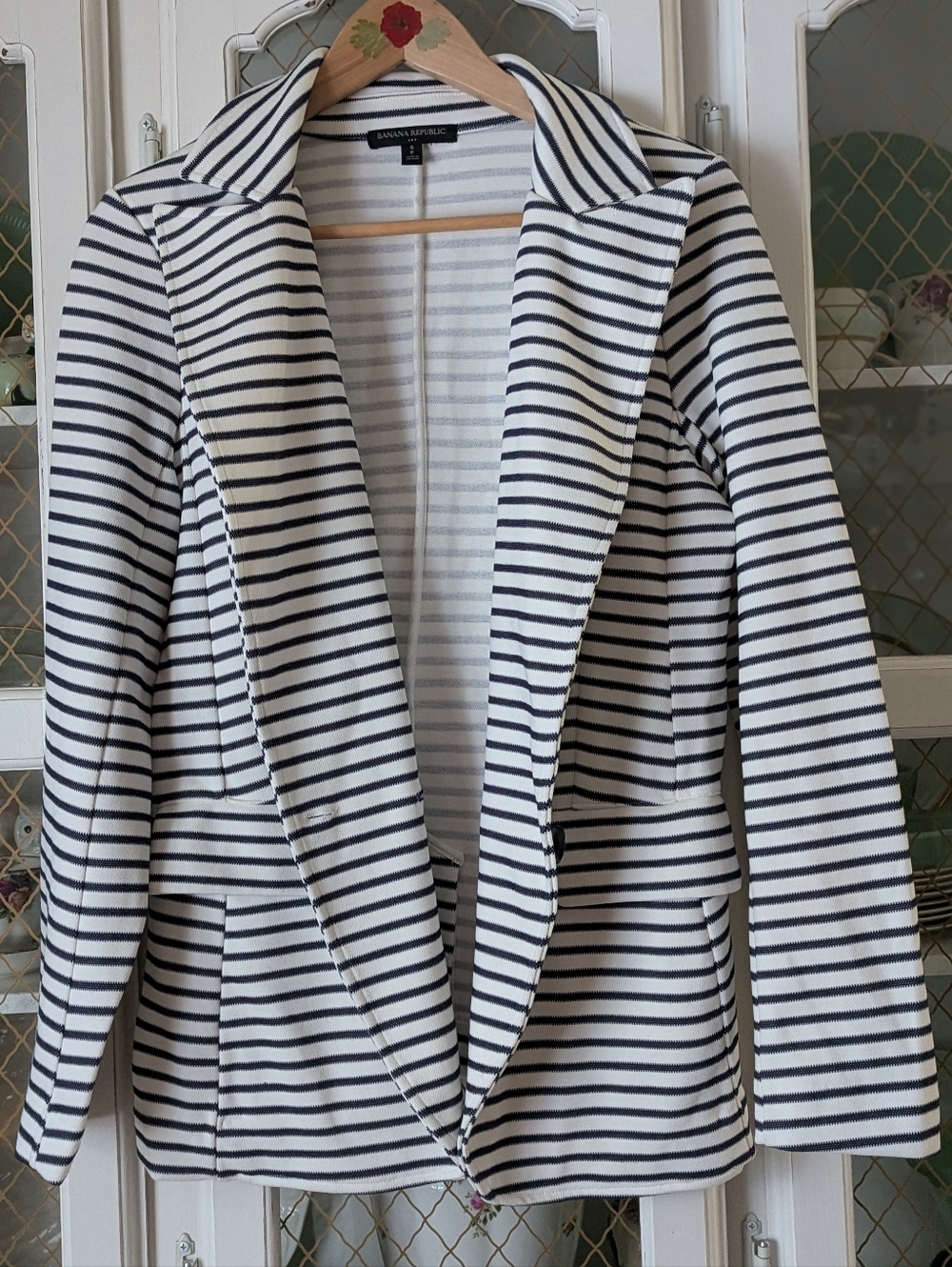 ⚓Banana Republic Navy & White Striped Nautical Double-Breasted Summer Blazer - Picture 5 of 9